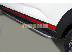 Пороги алюминиевые с пластиковой накладкой (карбон серебро) 1720 мм ТСС для Changan CS35 plus 2WD 1.5T 2023-