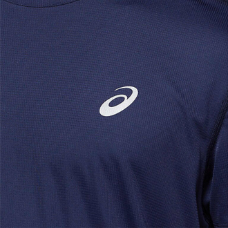 Купить футболку Asics SILVER SS TOP NAVY 2011A006-424 в темно-синем цвете для бега фото логотипа
