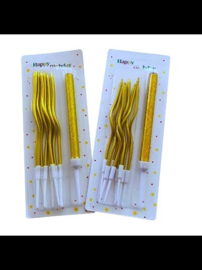 Набор свечей для торта спираль золото (8 шт) + свеча фонтан (1 шт)
