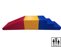 Мягкий модульный Спортивный набор «Горка+куб+ступень» красный / желтый / синий