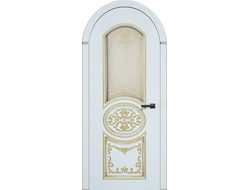 Дверь арочная со стеклом Барокко и патиной