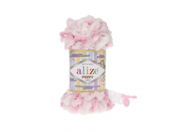 Пряжа Puffy Color Alize   (Ализе Пуффи колор) Состав: 100 % микрополиэстер акрил Вес: 100 гр Метраж: 9,5 м.  цвет розовый белый  5863