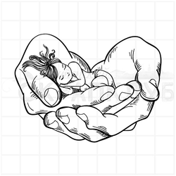 Штамп девочка спит в ладонях