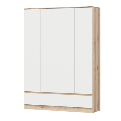 Брауни шкаф четырехстворчатый (с ящиками) Дуб Делано/Белый