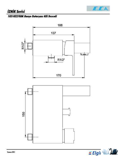 Смеситель ECA Elegant 102102278 для ванны, форма квадрат