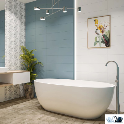 Axima Белая Люкс 30х60 в интерьере с синим моноколором. Морской стиль или Сканди