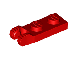Hinge Plate 1 x 2 Locking with 2 Fingers on End and 7 Teeth without Bottom Groove, Red (54657 / 6267049)