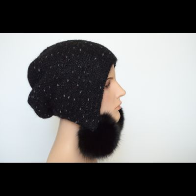 Меланжевая женская шапка ушанка с помпонами Vizio 6924 черная