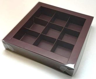 Коробка для 9 конфет с прозр. кр. (шоколад), 155*155*30мм