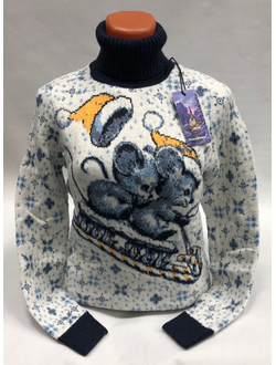 Свитер женский Мышата на санях