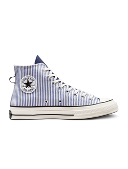 Кеды Converse Chuck 70 Crafted Stripe голубые высокие в полоску