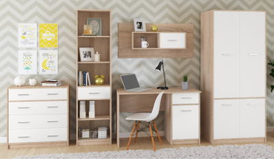 Стол Стелс 1Д 1ящ 110 см, дуб сонома, белый