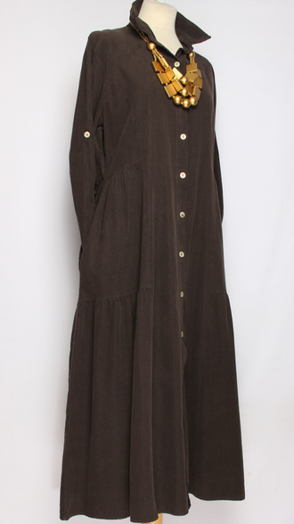 Платье-рубашка Бохо "Вельвет карманы ярусы" вино, шоколад до р.52