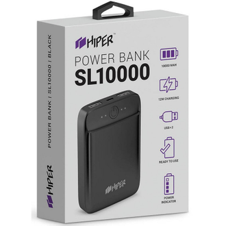 Внешний аккумулятор Li-Pol, 2xUSB, Hiper, черный, SL10000