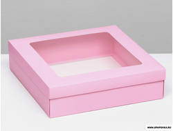 Коробка складная, крышка-дно, розовая, с окном 30 х 30 х 8 см