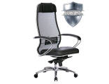 Кресло офисное МЕТТА &quot;SAMURAI&quot; SL-1.04, сверхпрочная ткань-сетка/кожа, черное