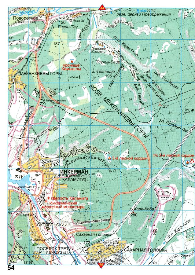 Топографическая карта Крыма туристическая подробная