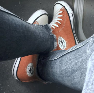 Кеды Converse All Star оранжевые высокие с белой вставкой