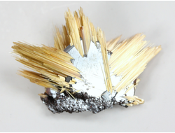 Редкость! Рутил свободного роста, сростки "звезды" золотистых игольчатых кристаллов на кристаллах гематита, Бразилия (28*20*8 мм, 2,5 г) №37917