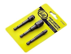 Набор адаптеров для перехода с биты 1/4 " на головку с присоединительным квадратом 1/4" , 3/8" ,1/2" ,  3 шт.