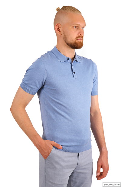 Мужское однотонное голубое поло LUXOR Турция с коротким рукавом на пуговицах, с воротником