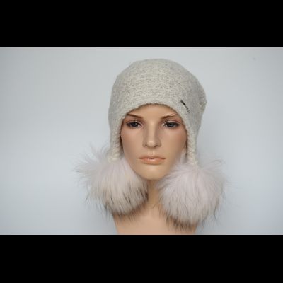 Шапка ушанка Vizio Италия 1024 PP 66  с помпонами белая