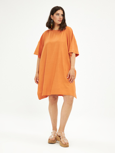 Платье из льна на лето в цвете терракот
