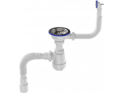 Сифон для кухни 3 1/2"х40 с метал.решеткой, круглый перелив, гибк.труба 40х40/50[56879]