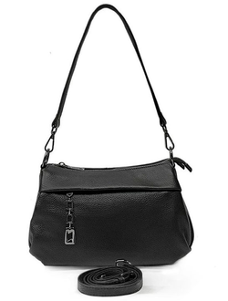 (АРТИКУЛ: 10022/0) СУМКА ЖЕНСКАЯ, НЕБОЛЬШАЯ, НАТУРАЛЬНАЯ КОЖА, ЧЕРНАЯ, С ДЕКОРАТИВНЫМ НАРУЖНЫМ КАРМАНОМ, С ПЛЕЧЕВЫМ РЕМНЕМ