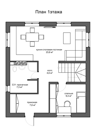 Двухэтажный дом с четырьмя спальнями 140м² (S6)