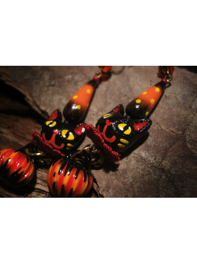 &quot;Тайнохранители Чернолесья&quot;, длинные серьги с чёрными котиками в стиле винтажных игрушек