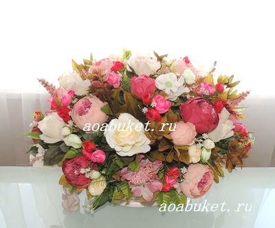 Яркая Композиция из искусственных цветов в белом, красном и пудровом цвете  № КВВ040 для декора