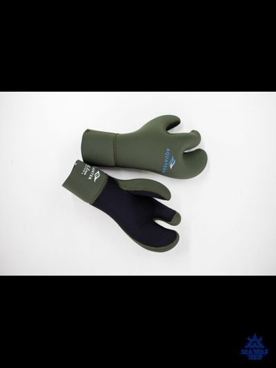 Рукавицы неопреновые 9мм AquaTeam 3х-палые У/ОП олива р.S