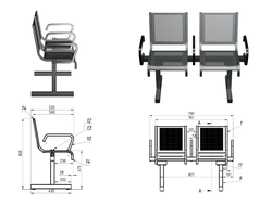 Секция стульев перфорированная двухместная  с подлокотниками СП1