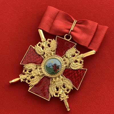 Орден Александра Невского средний с мечами, с бантом из муаровой ленты. Полноразмерная копия LUX! Лот № 68.