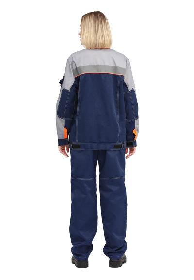 Костюм ЖЕНСКИЙ "РОЛЬФ" куртка/брюки, цвет: Т.СИНИЙ/СВ.СЕРЫЙ/ОРАНЖЕВЫЙ