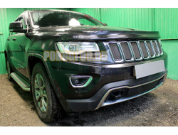 Защита радиатора Jeep Grand Cherokee (WK2) IV 2013- рестайлинг (Laredo, Limited) black верх PREMIUM (7 частей)