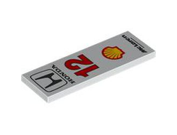 Tile 2 x 6 with Black 'McLaren' and 'HONDA', Yellow Shell Logo and Red '12' Pattern, White (69729pb108 6475054)