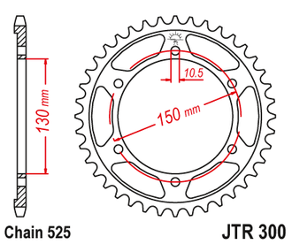 Звезда ведомая (42 зуб.) RK B5610-42 (Аналог: JTR300.42) для мотоциклов Yamaha, Honda