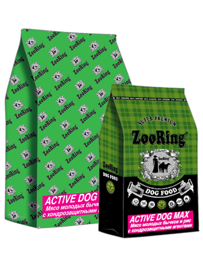 КОРМ ДЛЯ СОБАК ZOORING ACTIVE DOG MAX МЯСО МОЛОДЫХ БЫЧКОВ И РИС С ХОНДРОЗАЩИТНЫМИ АГЕНТАМИ 20 кг