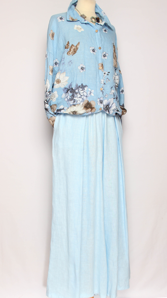 Юбка-брюки "Лён широкие палаццо" голубые р.48-54