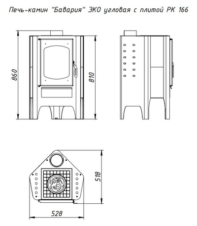 Печь-камин Бавария Эко угловая с плитой, Экокамин (Россия)