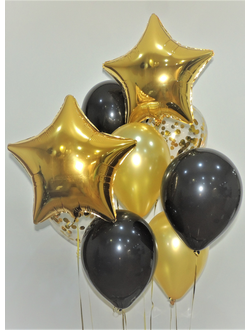 Набор шаров с гелием "Черно-золотой"