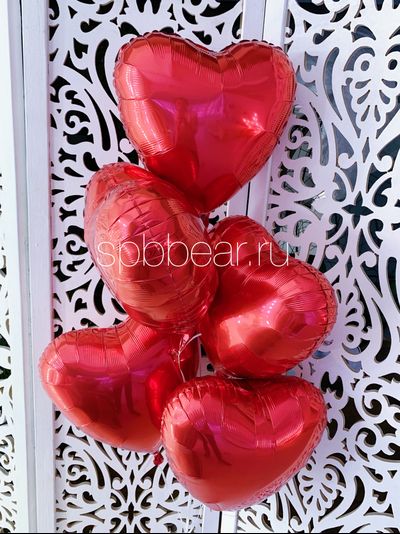 Фольгированные шары Сердца 5 штук красные