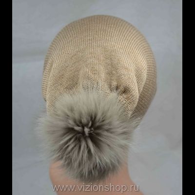 Вязаная шапка меринос с помпоном Италия Vizio 4325 бежевая