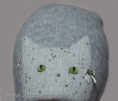 Вязаная шапка с кошкой Италия Vizio Орел фото итальянских головных уборов Визио