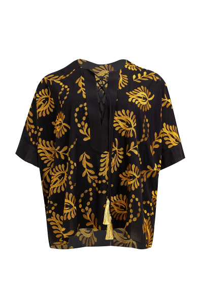 Блуза легкая черного цвета с золотой вышивкой