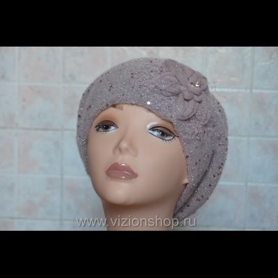 Вязаный розовый берет с цветком Vizio Италия 5893