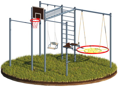 Спортивный комплекс 9 в 1 - Лестница, 2 Турника, Рукоход, Брусья, Пресс, Подвесы для 2 качелей, Баскетбольный щит (UK-081)
