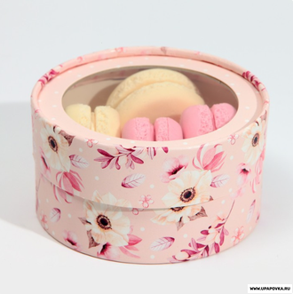 Коробка для макарун тубус с окном «Розовый» 16 х 16 х 5 см